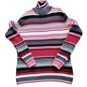 90s Ribbed Knit Turtleneck Sweater Colorful Stripe